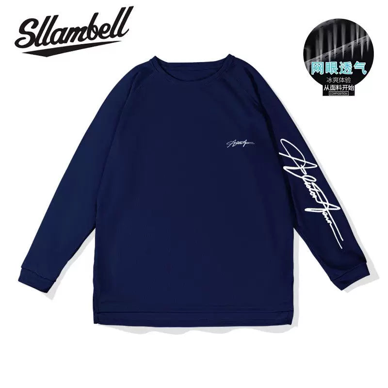 SLLAMBELL basketball quick drying long sleeved mesh sports t-shirt men's American English hip-hop street shooting suit patchwork