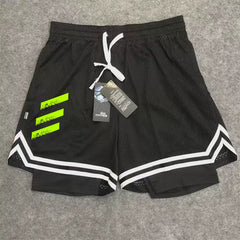 New American style trendy high street basketball three bar printed men's fake two piece shorts loose training sports pants summer