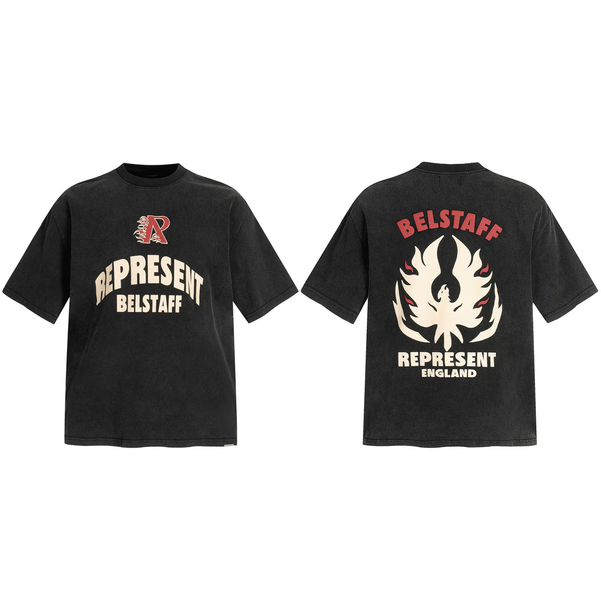 Representative flame R letter short sleeved American niche fashion brand high street washed vintage summer loose fit men's and women's T-shirt