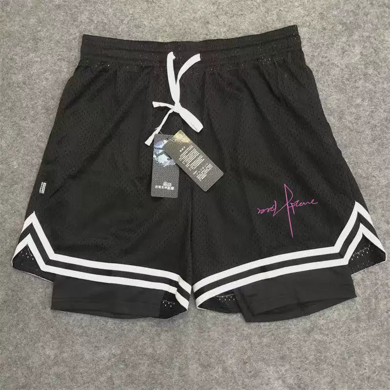 American style minimalist new trendy high street basketball print men's summer vacation two shorts loose training sports pants