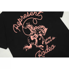 Representative Western cowboy letter short sleeved American niche fashion brand high street summer pure cotton loose fitting men's and women's T-shirt