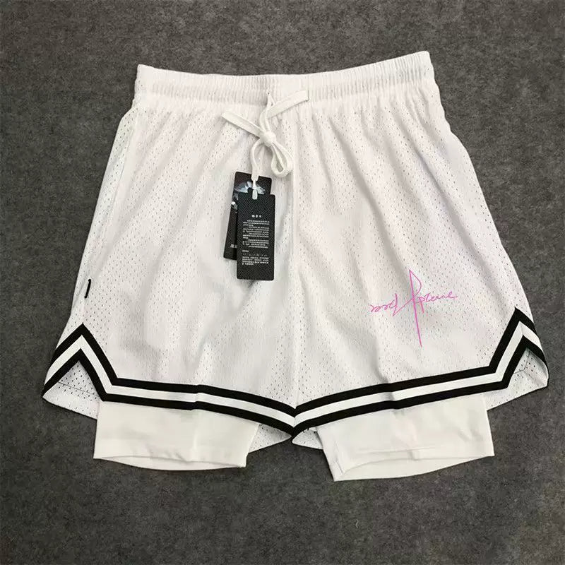 American style minimalist new trendy high street basketball print men's summer vacation two shorts loose training sports pants