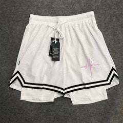 American style minimalist new trendy high street basketball print men's summer vacation two shorts loose training sports pants