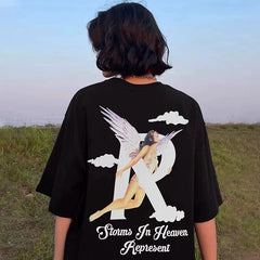 REPRESENT Goddess Angel Wings R Letter American Summer Cotton Loose High Street Couple Short sleeved T-shirt Trendy