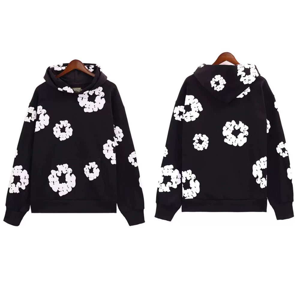 "Denim Tears" Black Floral Pattern Full-Zip Hoodie