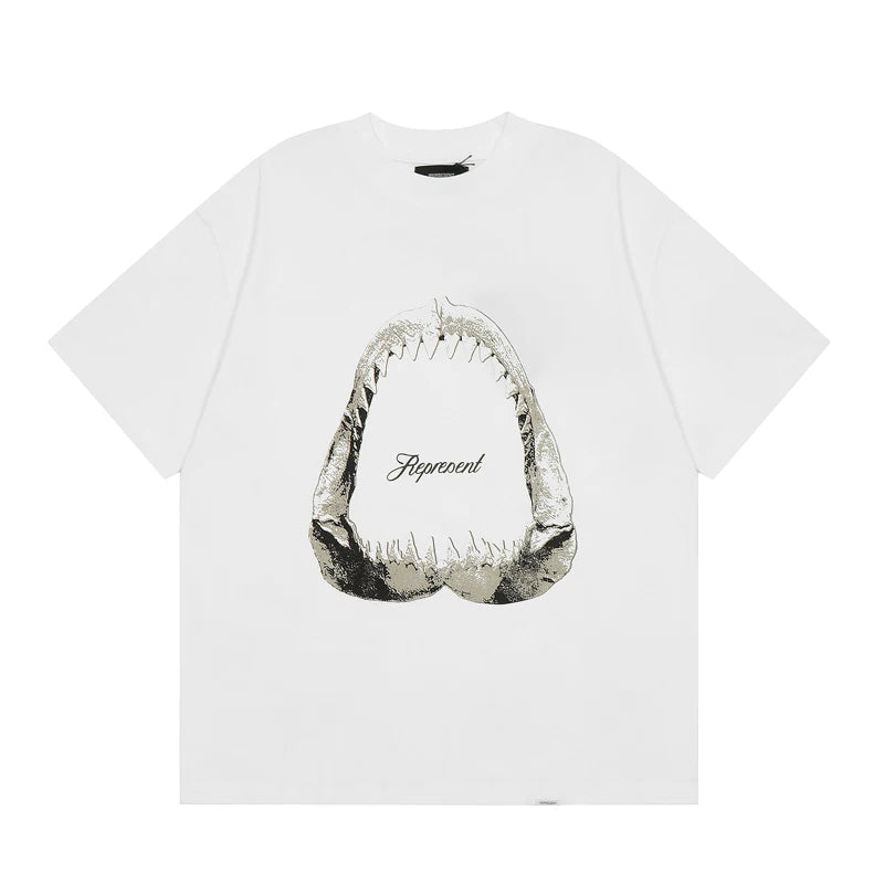 Representative shark tooth printed short sleeved American high street casual summer cotton loose fitting couple T-shirt trend
