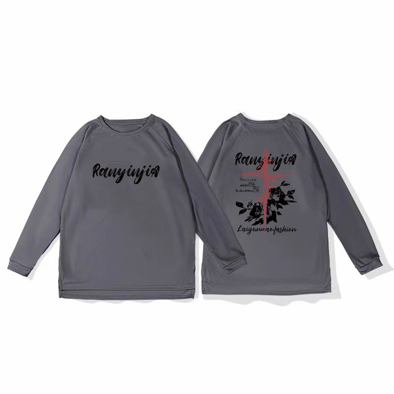 New Flower Sword Net Eye Speed Drying Sports Shoulder Long Sleeve T-shirt Men's Training American Shooting Clothes Running Breathable Autumn and Winter