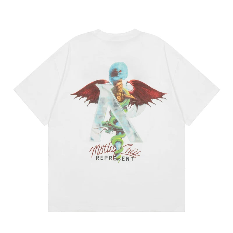 Representative Band Metal R Monster Short Sleeve American High Street Casual Summer Cotton Loose Trendy Couple T-shirt