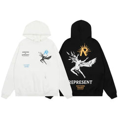REPRESENT REP Sun Wing God Figure American Hooded Hoodie High Street Hip Hop Loose Casual Couple Style