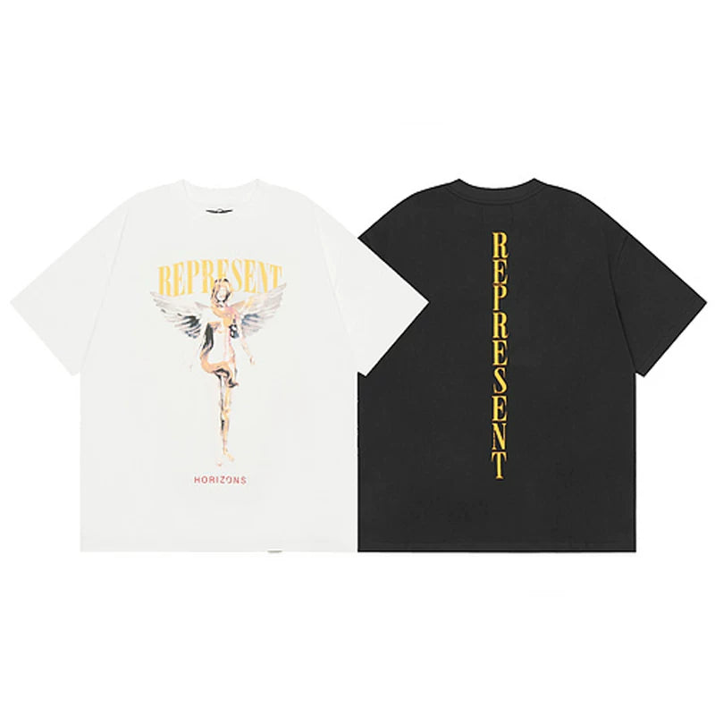 Representative Angel Goddess Letter Short Sleeve American Trendy Brand High Street Leisure Summer Cotton Loose Men's and Women's T-shirts