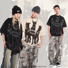 REPRESENT: A niche fashion brand, Vintage Doberman, shark distressed washed T-shirt, fog high street men's and women's short sleeved shirt