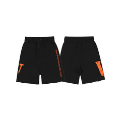 Vlone Side-Print Graphic Sweatshorts - Black/Orange