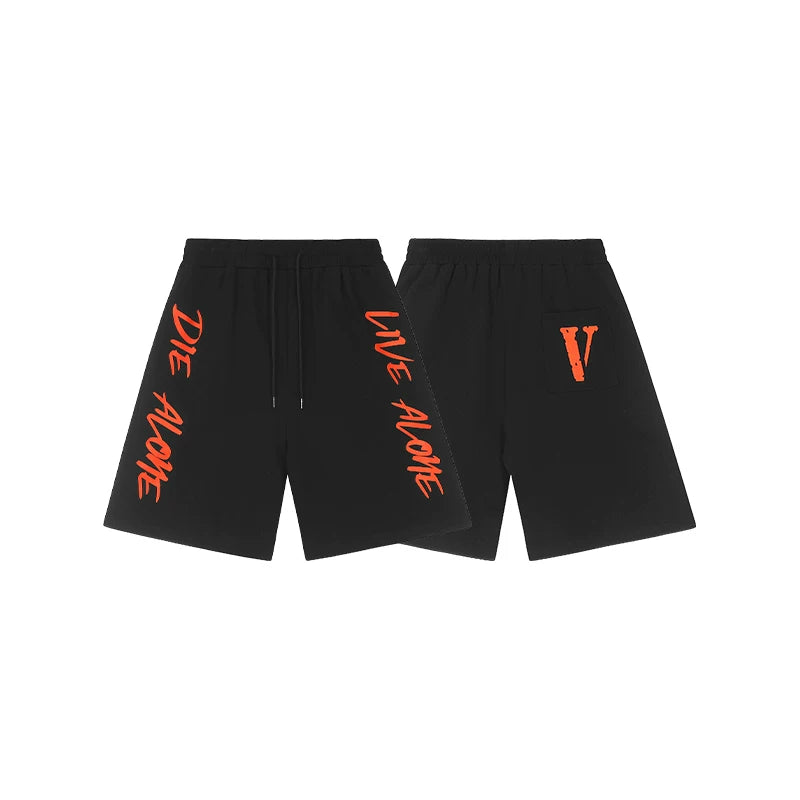 Vlone "Die Alone" Graphic Sweatshorts - Black/Orange