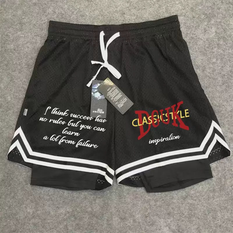 New American style trendy high street basketball letter printed men's summer vacation two shorts loose training sports pants