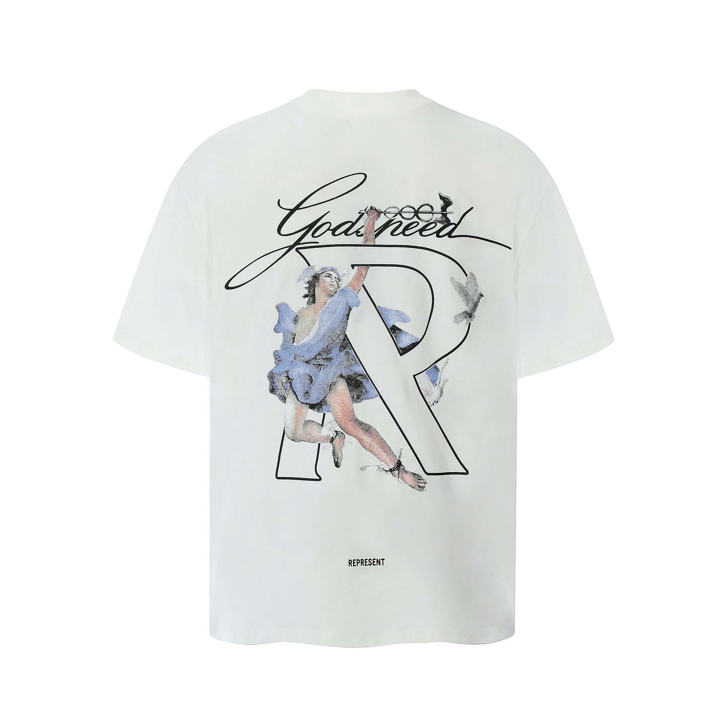 Representative character angel letter short sleeved American niche trendy brand high street summer pure cotton loose fitting men's and women's T-shirt