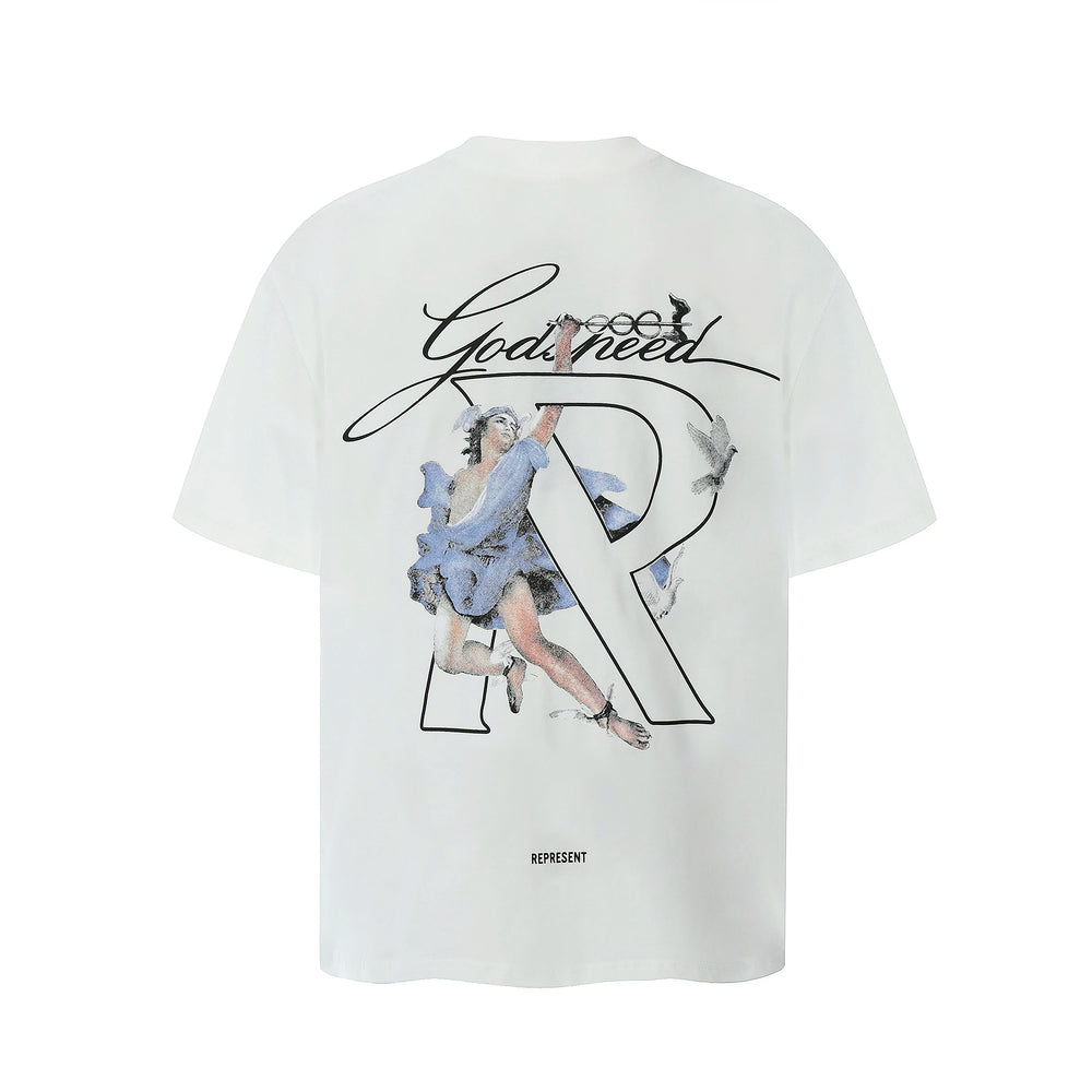 Representative character angel letter short sleeved American niche trendy brand high street summer pure cotton loose fitting men's and women's T-shirt