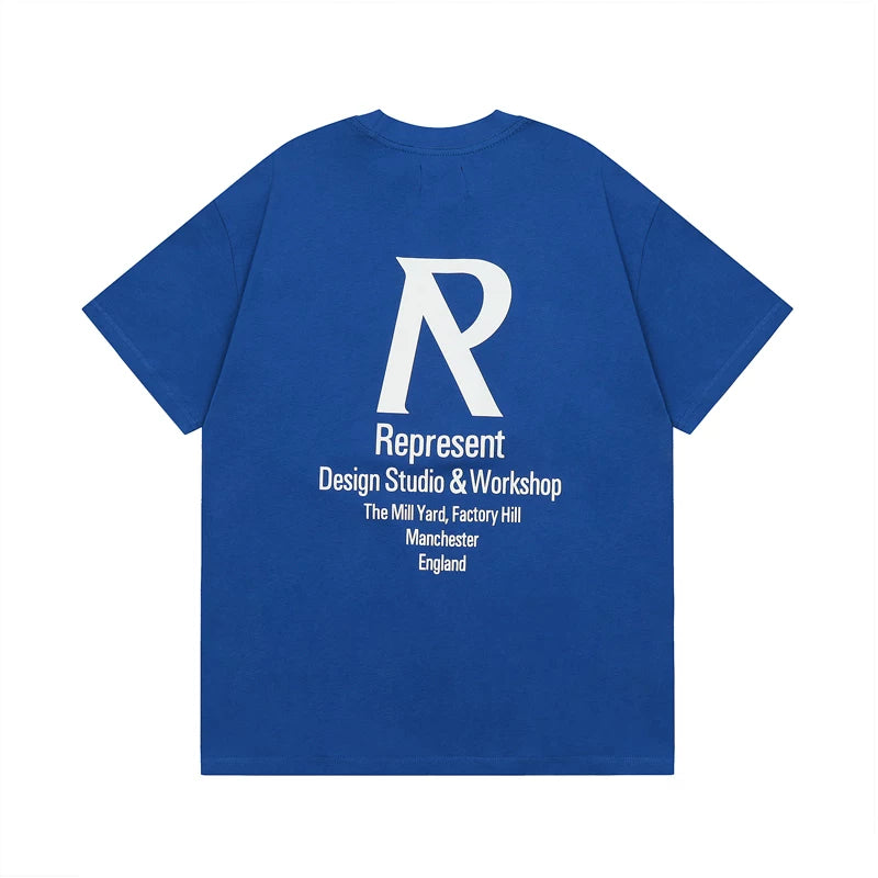 Representative slogan R letter MAN short sleeved American high street casual summer pure cotton loose trendy brand couple T-shirt