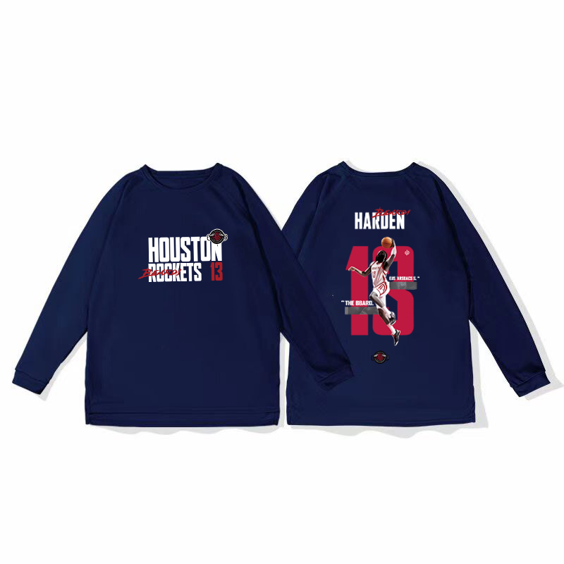 Rocket Harden basketball training suit, quick drying sports top, autumn and winter running fitness shooting suit, long sleeved loose winter