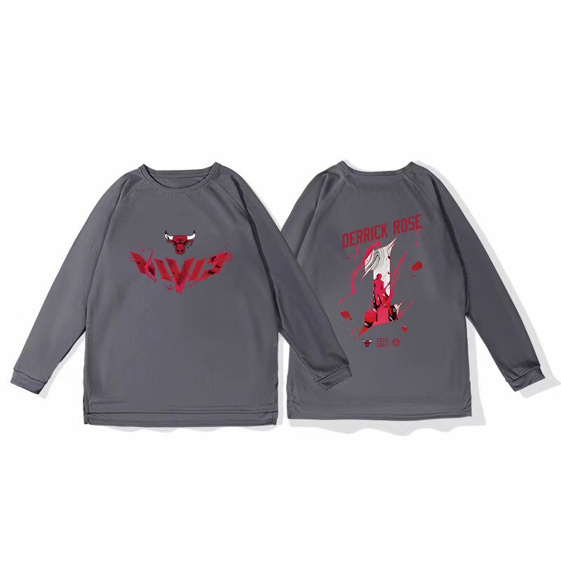 Bulls Rose basketball training uniform, quick drying sports top, autumn and winter running fitness hoodie, shooting suit, long sleeved loose fit
