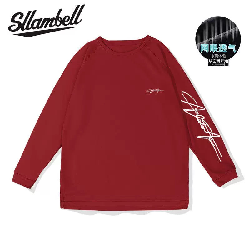 SLLAMBELL basketball quick drying long sleeved mesh sports t-shirt men's American English hip-hop street shooting suit patchwork