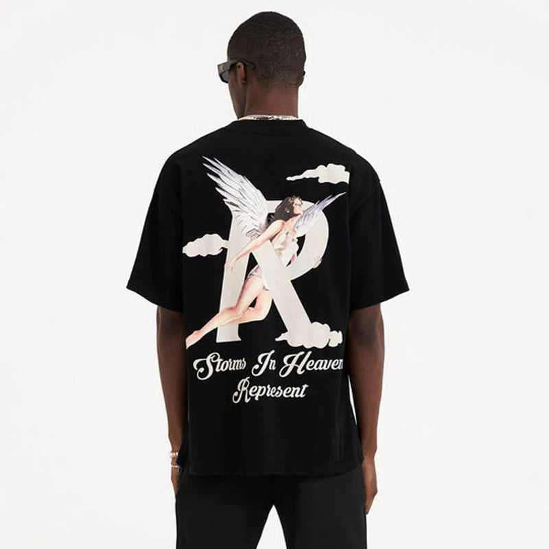 REPRESENT Goddess Angel Wings R Letter American Summer Cotton Loose High Street Couple Short sleeved T-shirt Trendy
