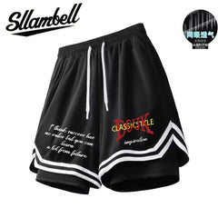American basketball shorts lined with fake two pieces of three-point ice silk, quick drying that can't reach the knee, running, fitness training, sports, men's summer