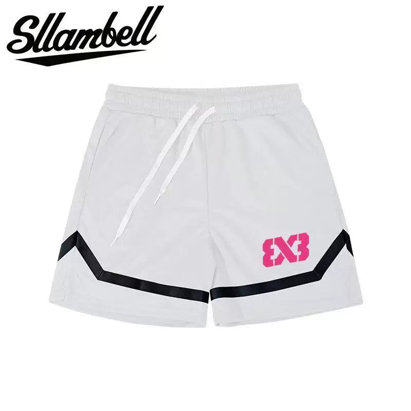 SLLAMBELL co branded 3 × 3 men's American basketball sport quick drying shorts, contrasting colors, not over the knee five quarter shorts, healthy