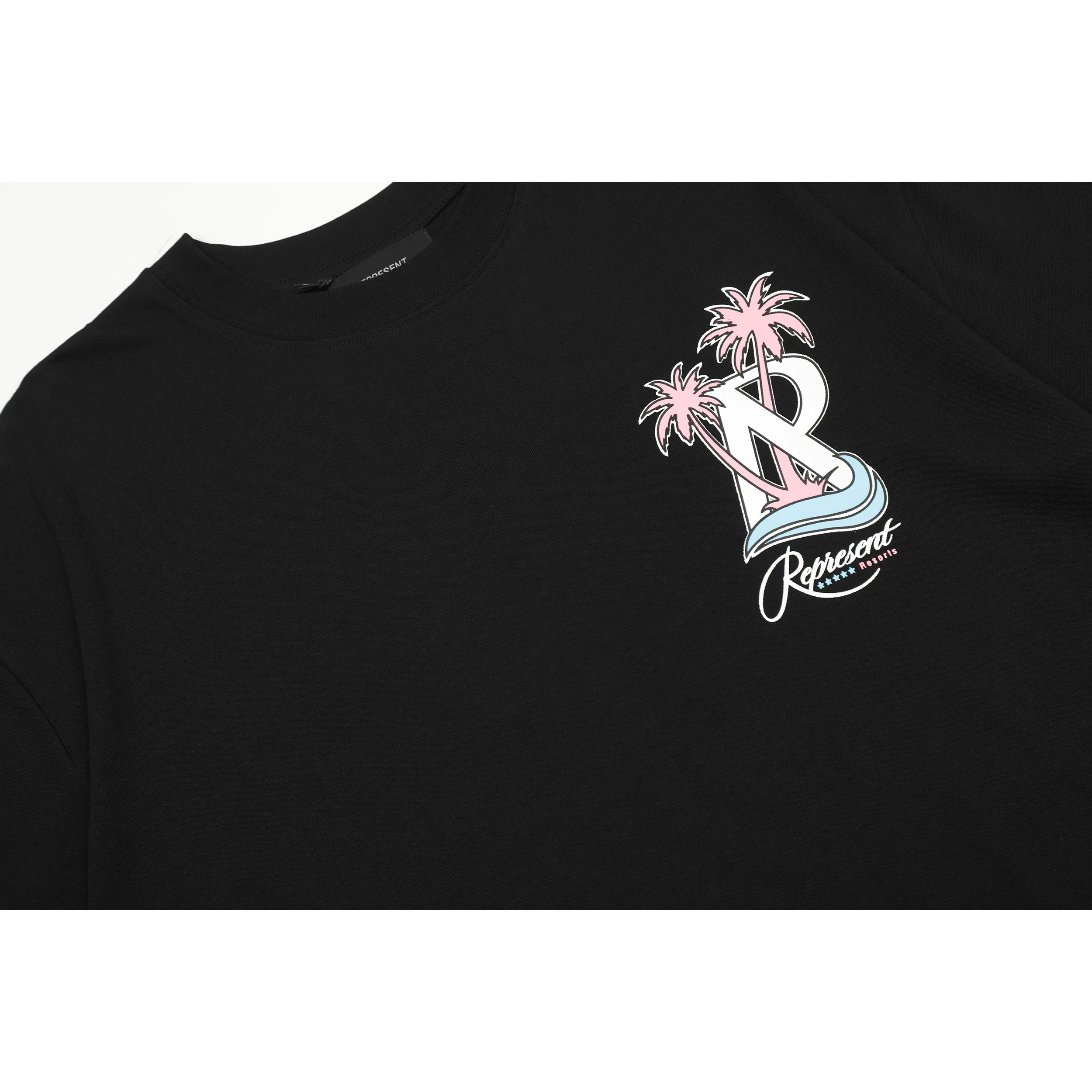 Representative Summer Vacation Coconut Tree Letter Short Sleeve American Trendy Brand High Street Summer Cotton Loose Men's T-shirt