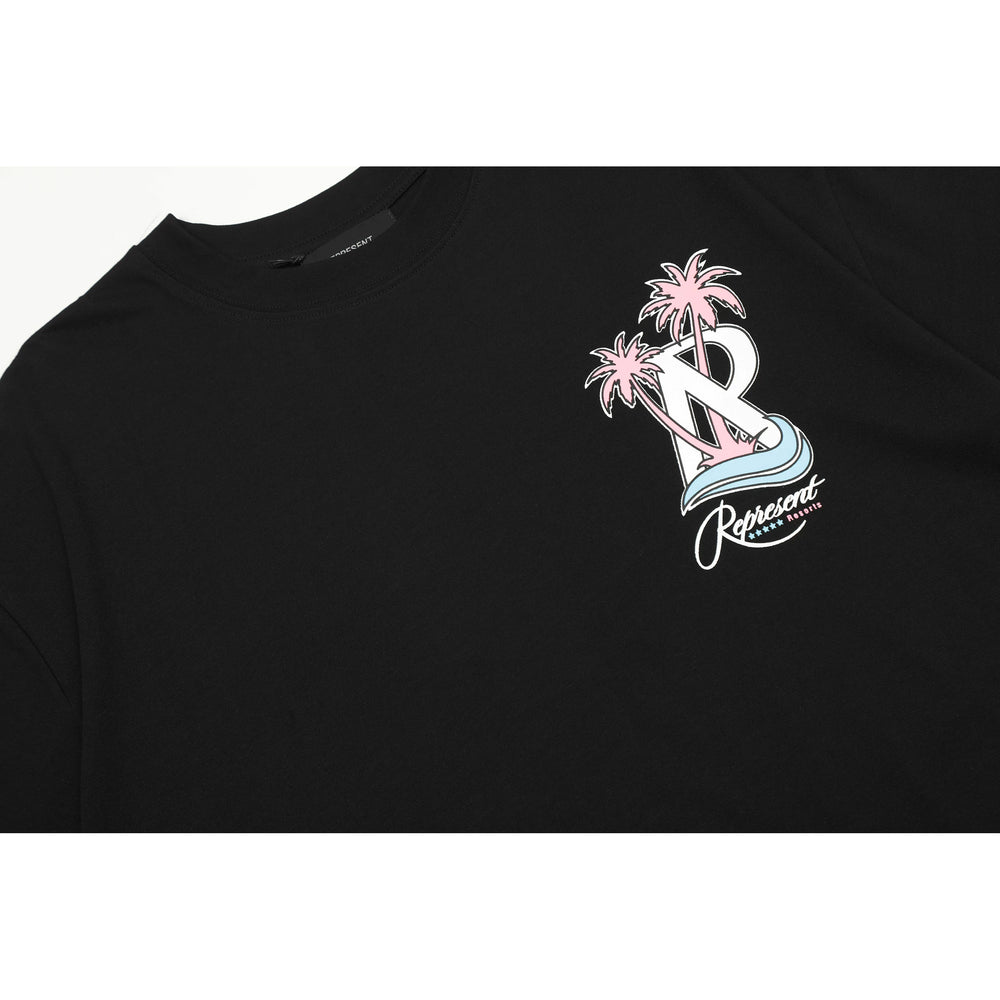Representative Summer Vacation Coconut Tree Letter Short Sleeve American Trendy Brand High Street Summer Cotton Loose Men's T-shirt