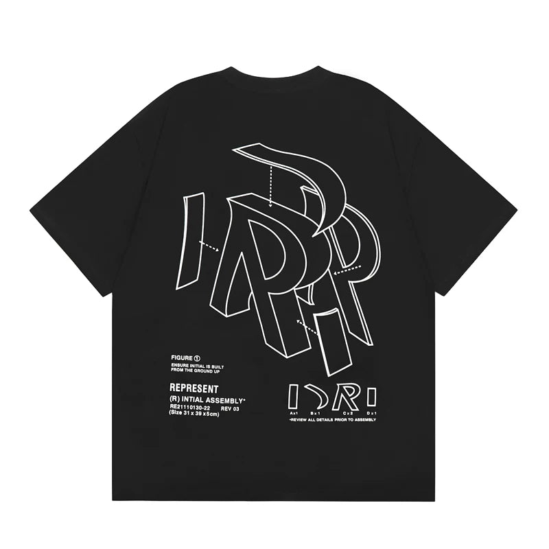 Representative three-dimensional letter R short sleeved American fashion brand high street casual summer pure cotton loose fitting men's and women's T-shirt