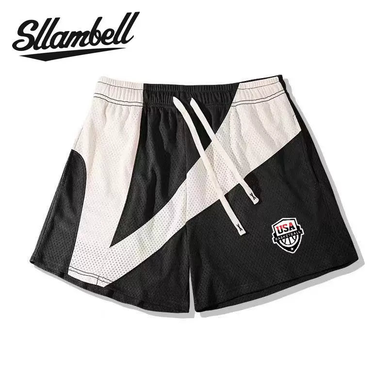SLLAMBELL Shorts USA Basketball Pants Summer Loose American Trendy Brand Training Quick Drying Quarters Men's Sports Pants