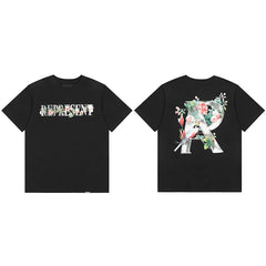 Represent Floral & Bird Silver "R" Graphic T-Shirt - Black