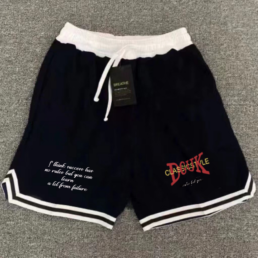 American basketball shorts, quick drying mesh, knee length training pants, striped letters, trendy brand, sports, fitness, running