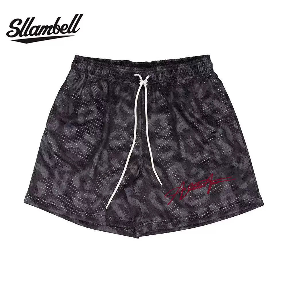 SLLAMBELL new animal leopard print shorts men's sports pants basketball American mesh quarter pants loose and trendy
