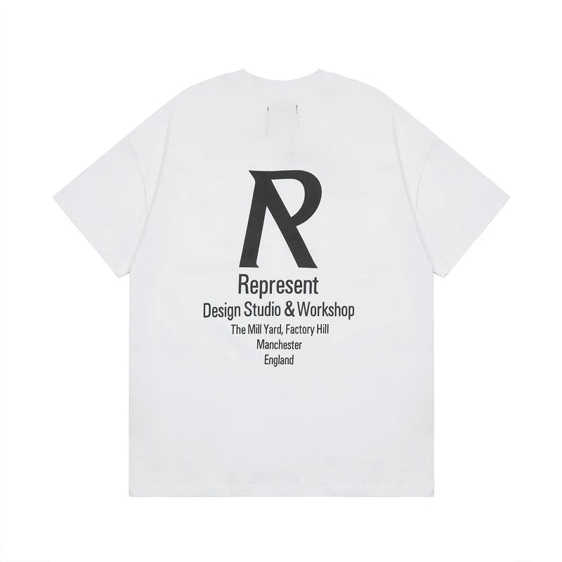 Representative slogan R letter MAN short sleeved American high street casual summer pure cotton loose trendy brand couple T-shirt