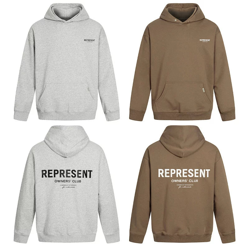 REPRESENT REP Classic Slogan Letter American Hoodie High Street Hip Hop Loose Casual Couple Style