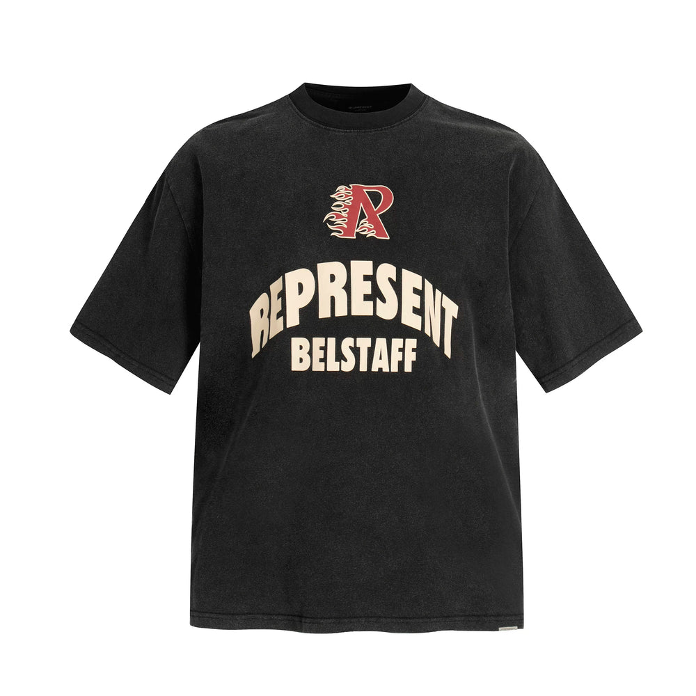 Representative flame R letter short sleeved American niche fashion brand high street washed vintage summer loose fit men's and women's T-shirt