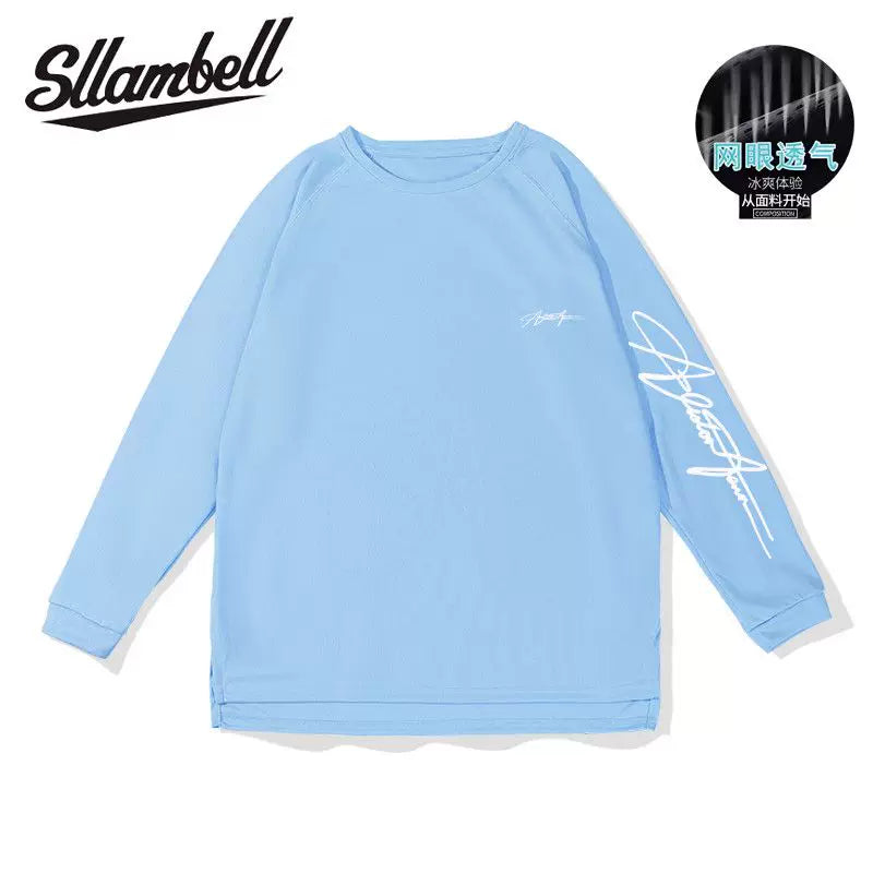 SLLAMBELL basketball quick drying long sleeved mesh sports t-shirt men's American English hip-hop street shooting suit patchwork