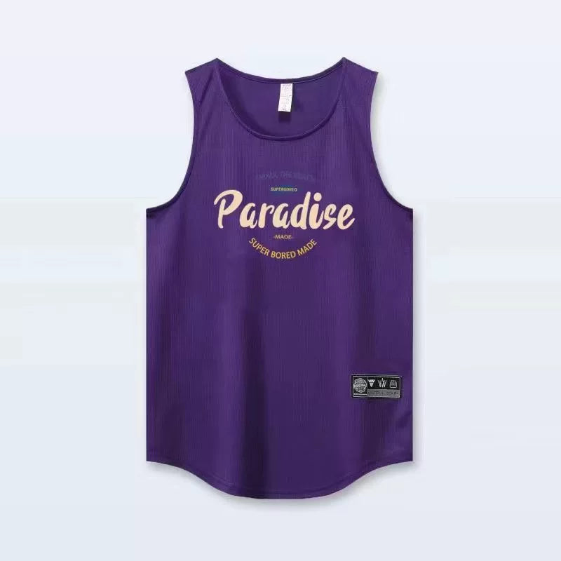 American summer men's new minimalist mesh breathable loose sports vest casual shoulder sleeveless T-shirt pitching suit