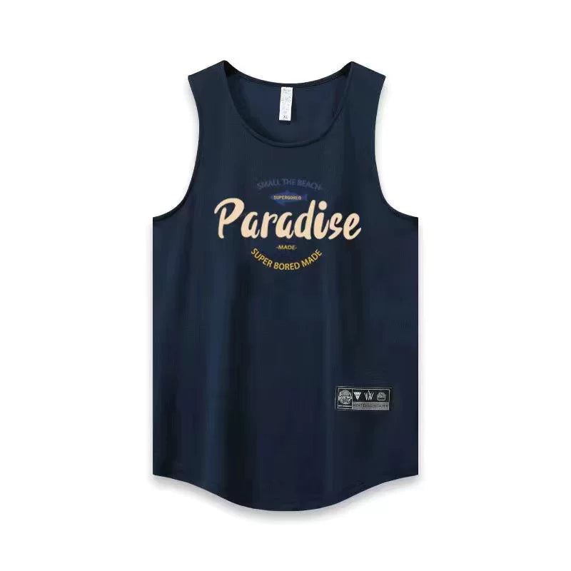 American summer men's new minimalist mesh breathable loose sports vest casual shoulder sleeveless T-shirt pitching suit