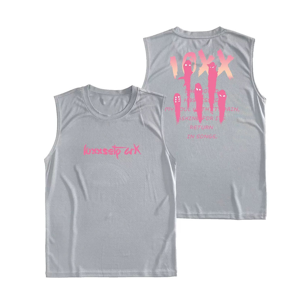 Fun letter printed fitness vest for men and women, summer loose sleeveless T-shirt, sports training clothes, running speed drying