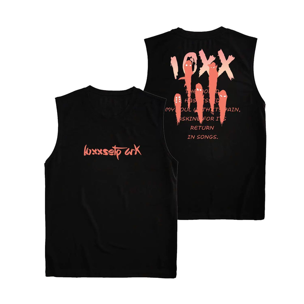 Fun letter printed fitness vest for men and women, summer loose sleeveless T-shirt, sports training clothes, running speed drying