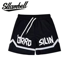 SLLAMBELL American style new trendy high street basketball letter printed men's off-season shorts loose sports pants