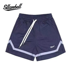 SLLAMBELL Men's American Basketball Speed Dry Shorts, Color blocked Weaving Belt, Over the Knee Pentagram Pants, Fitness