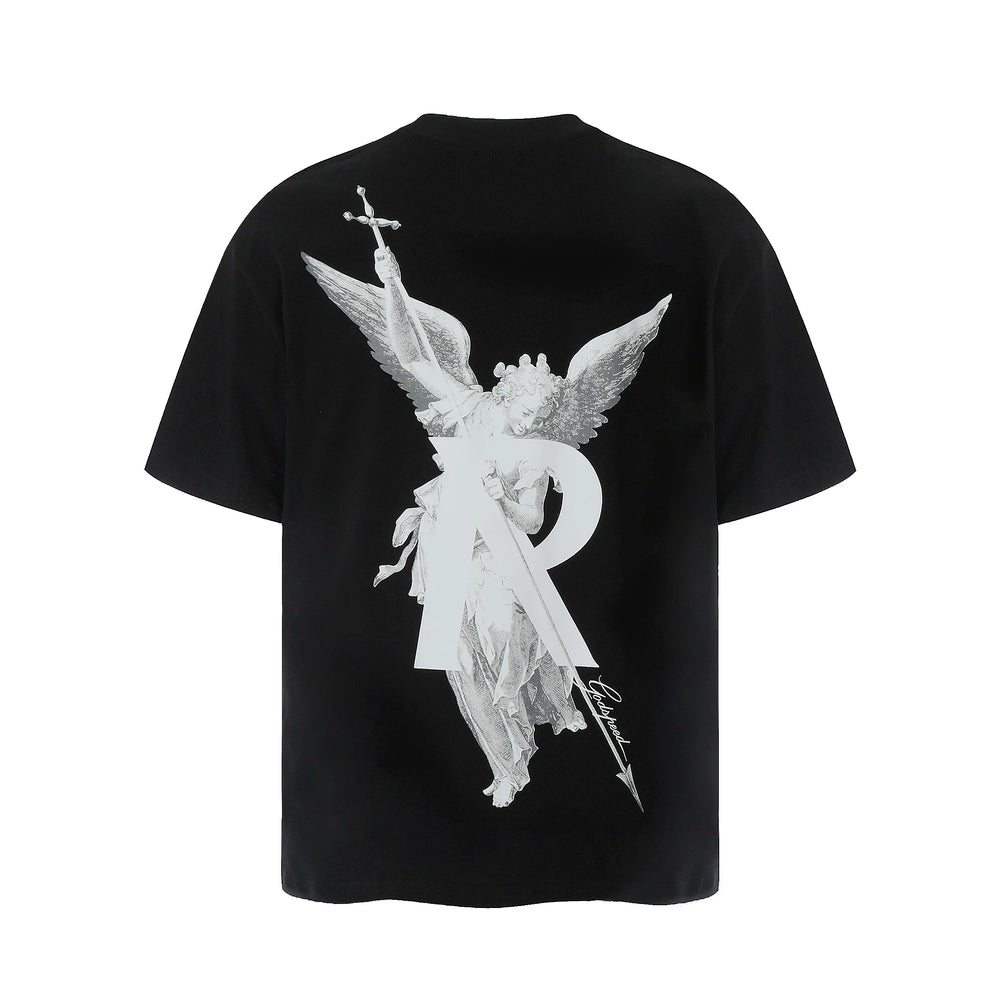 Representative character angel letter short sleeved American niche trendy brand high street summer pure cotton loose fitting men's and women's T-shirt