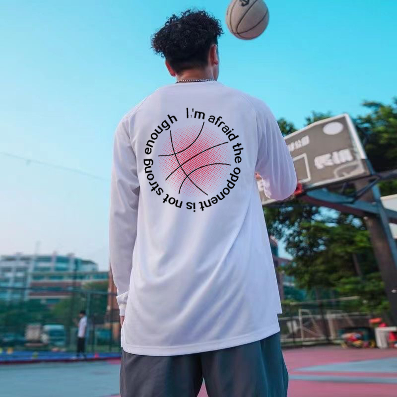New Spring and Autumn [Sunset Basketball] Mesh Quick drying Sports Shoulder Long sleeved T-shirt for Men's Training American Shooting Suit
