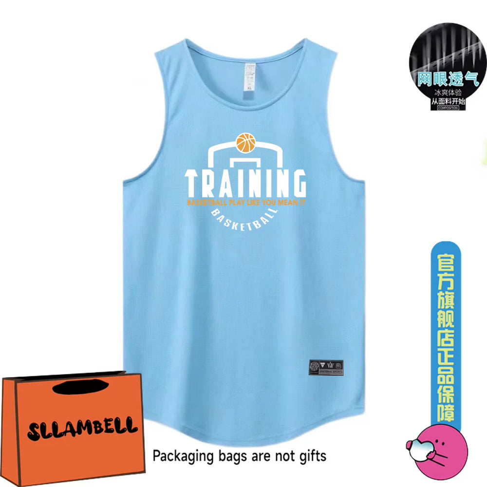 New quick drying vest for men in summer, breathable, sweat absorbing, casual ice silk sleeveless T-shirt, fitness pitching suit, letter camisole