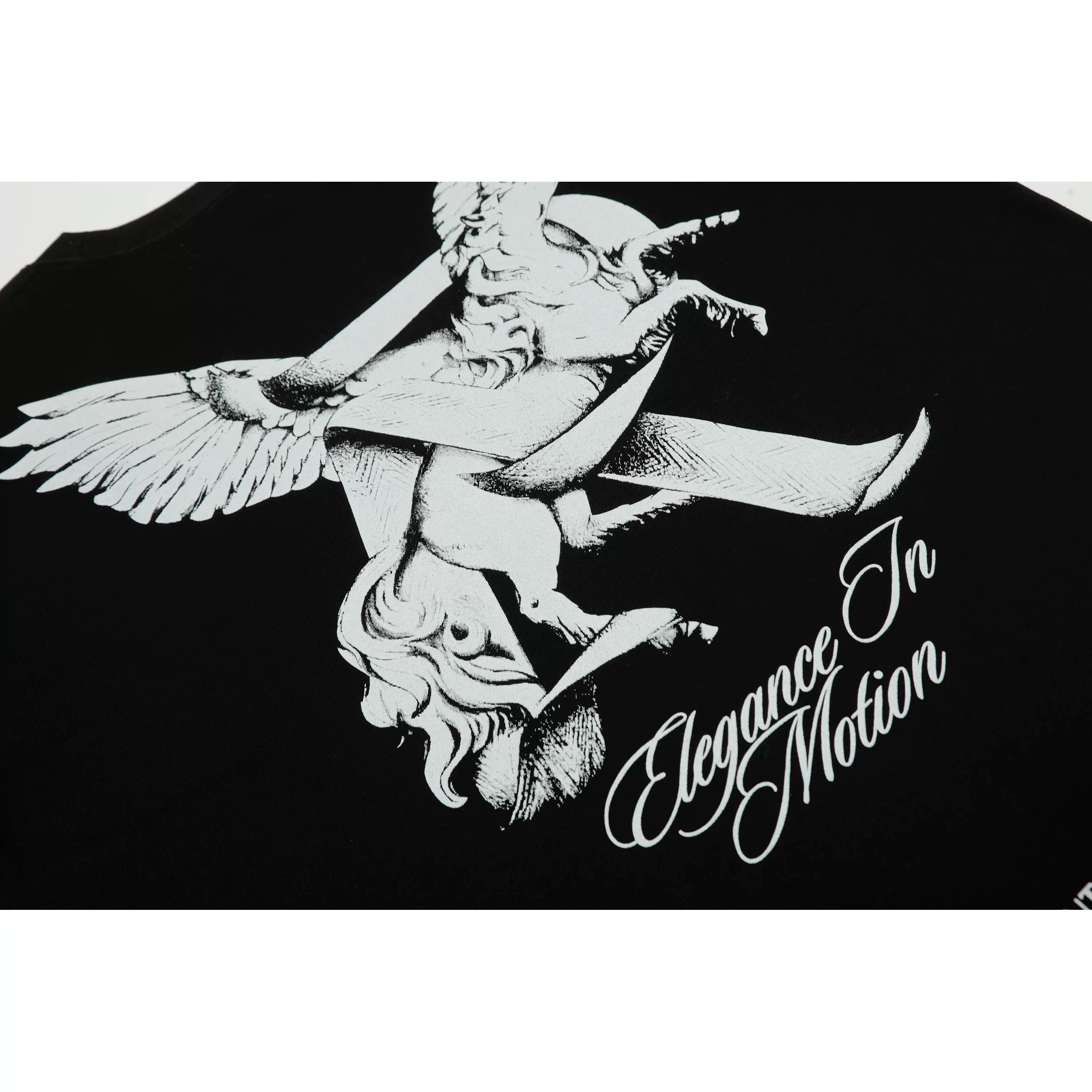 Representative Sketch Pegasus Letter Short Sleeve American Niche Trendy Brand High Street Summer Cotton Loose Men's and Women's T-shirt