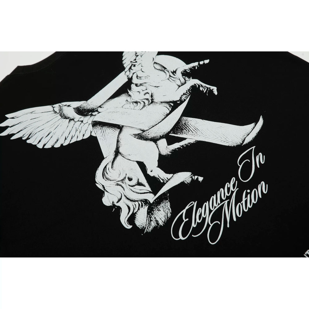 Representative Sketch Pegasus Letter Short Sleeve American Niche Trendy Brand High Street Summer Cotton Loose Men's and Women's T-shirt