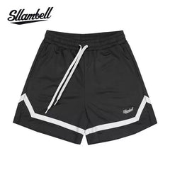 SLLAMBELL Men's American Basketball Speed Dry Shorts, Color blocked Weaving Belt, Over the Knee Pentagram Pants, Fitness